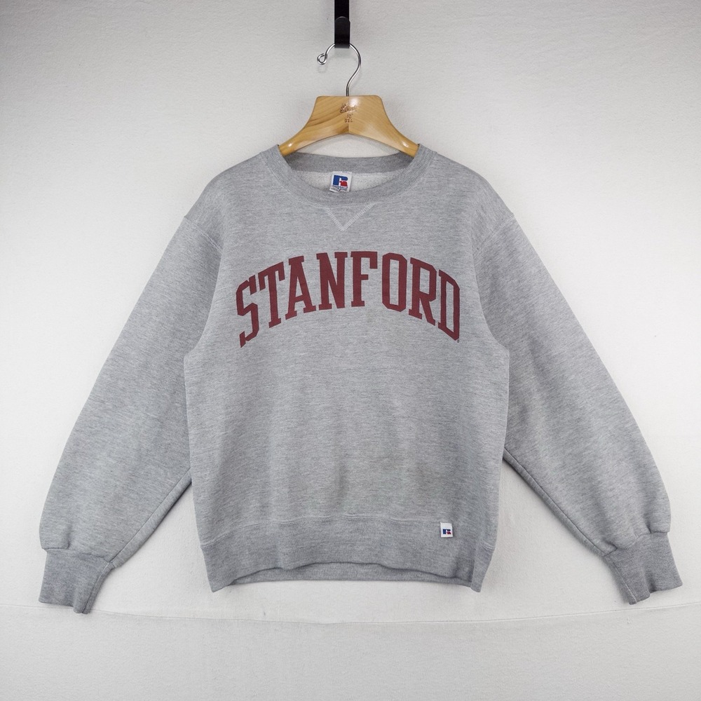 90's Vtg Stanford Russell Gray Sweatshirt Mens Small Spellout Crewneck Made USA